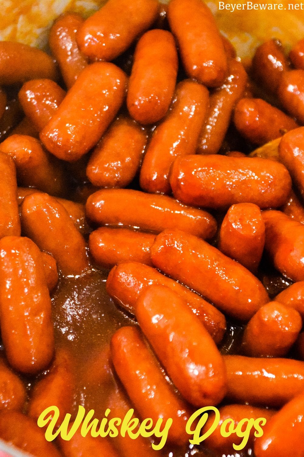 Whiskey dogs are a quick lit'l smokies appetizer made with ketchup, brown sugar, and whiskey either cooked on the stove or in a crock pot until the little weiners are hot.