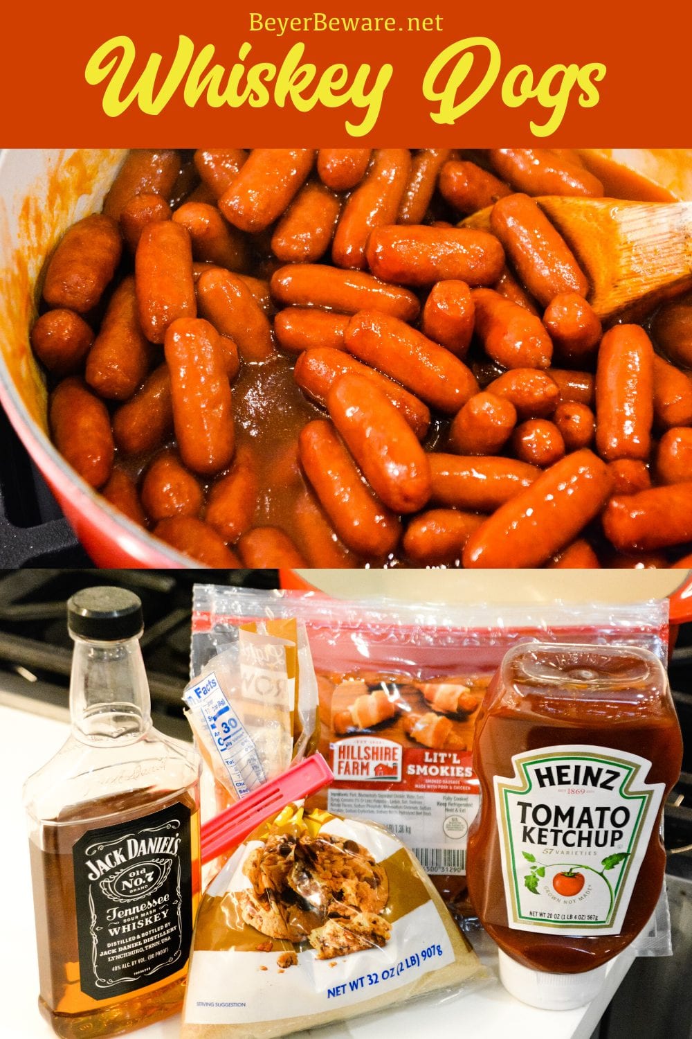 Whiskey dogs are a quick lit'l smokies appetizer made with ketchup, brown sugar, and whiskey either cooked on the stove or in a crock pot until the little weiners are hot.