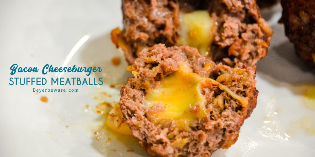 Bacon cheeseburger stuffed meatballs on the grill are the perfect grilled meatball made with bacon bits, fried onions, ground beef, and a cube of Colby jack cheese.