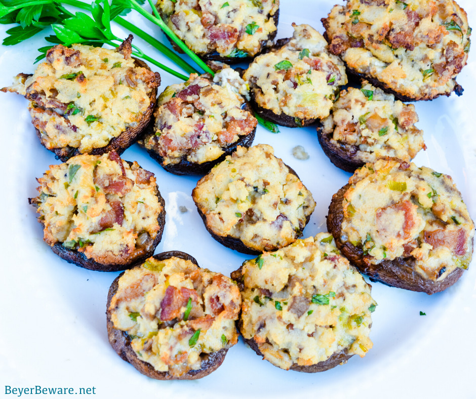 Bacon parmesan stuffed mushrooms are a gluten-free stuffed mushroom recipe is low-carb, filled with bacon, cheese, garlic, onions, and herbs that can be grilled or baked.