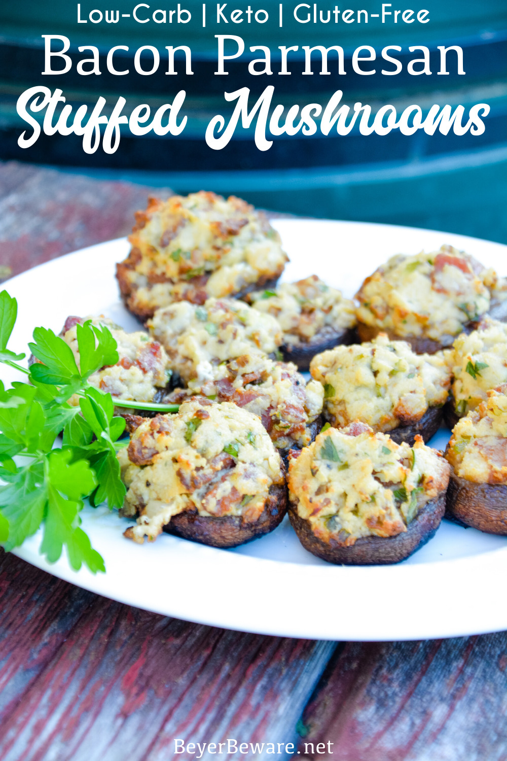 Bacon parmesan stuffed mushrooms are a gluten-free stuffed mushroom recipe is low-carb, filled with bacon, cheese, garlic, onions, and herbs that can be grilled or baked.