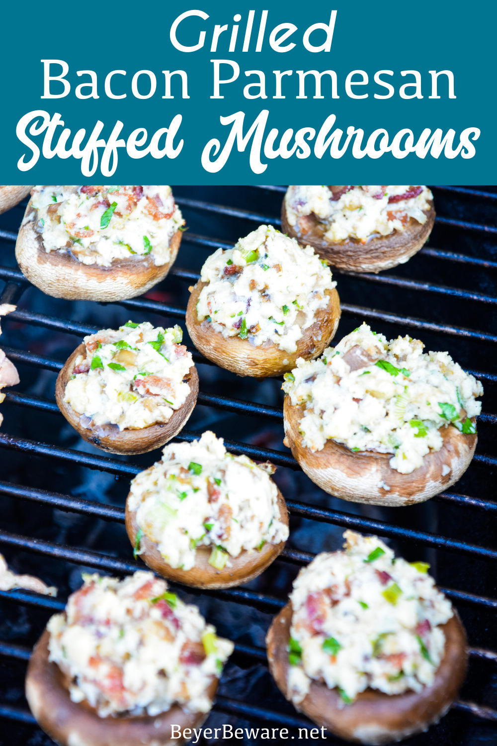 Grilled bacon parmesan stuffed mushrooms