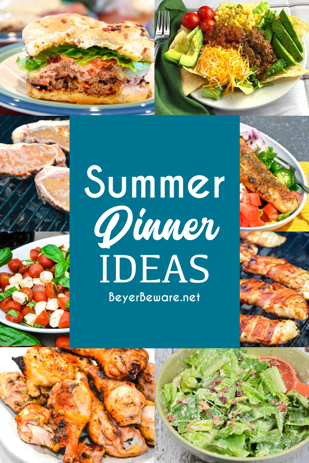 Summer dinner ideas that will keep your kitchen cool and your stomachs filled with everything from grilled chicken, steaks, and burgers to salads and garden-fresh recipes to accompany everything coming off the grill.