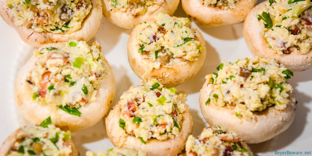 Bacon parmesan stuffed mushrooms are a gluten-free stuffed mushroom recipe is low-carb, filled with bacon, cheese, garlic, onions, and herbs that can be grilled or baked.