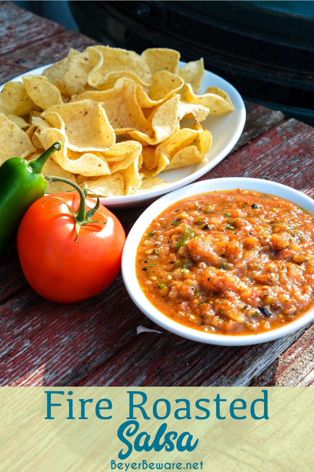 Fire-roasted salsa recipe grills garden fresh tomatoes, jalapenos, onions, garlic, and cilantro for a flame-grilled salsa recipe that is outrageously good.