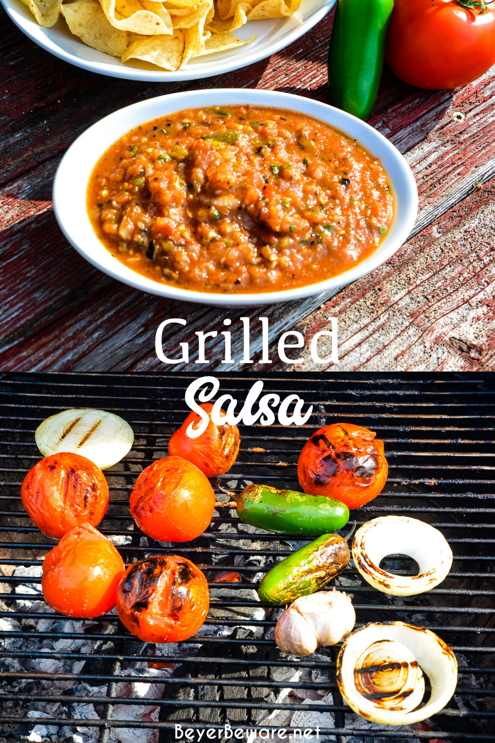 Fire-roasted salsa recipe grills garden fresh tomatoes, jalapenos, onions, garlic, and cilantro for a flame-grilled salsa recipe that is outrageously good.