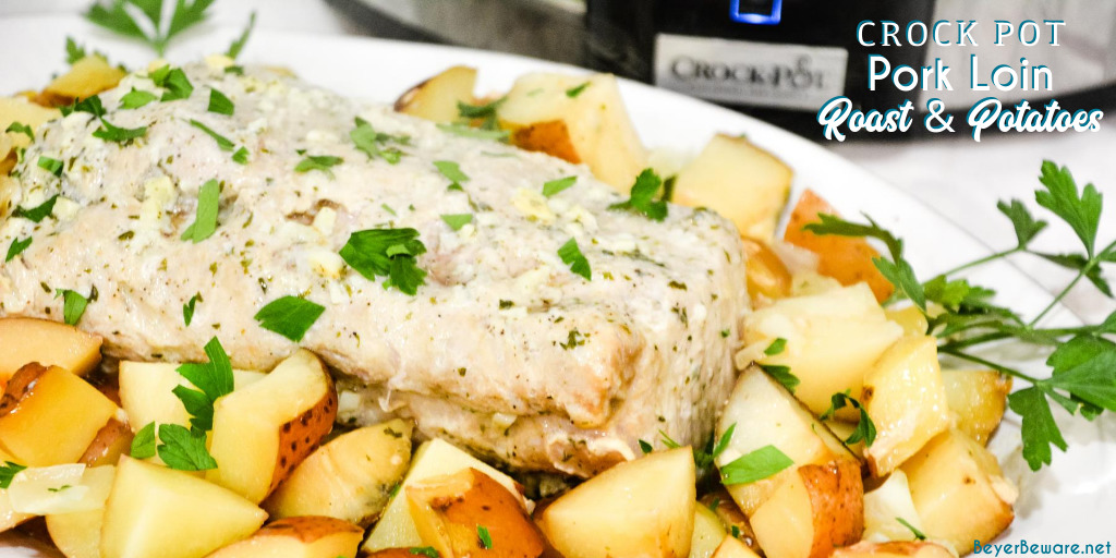 Crock pot pork loin roast and potatoes is an easy dump and go crock pot pot ranch pork loin recipe that will look and taste fancy when you serve it for dinner.