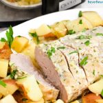 Crock pot pork loin roast and potatoes is an easy dump and go crock pot pot ranch pork loin recipe that will look and taste fancy when you serve it for dinner.