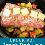 Crock pot pork loin roast and potatoes is an easy dump and go crock pot pot ranch pork loin recipe that will look and taste fancy when you serve it for dinner.