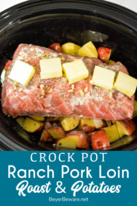 Crock pot pork loin roast and potatoes is an easy dump and go crock pot pot ranch pork loin recipe that will look and taste fancy when you serve it for dinner.