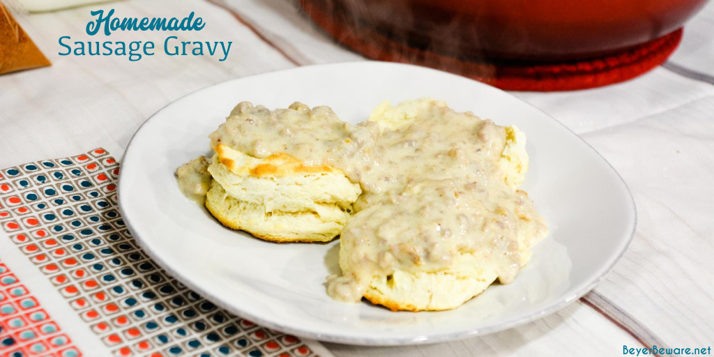 Homemade sausage gravy is a simple white gravy with breakfast sausage recipe perfect for easy biscuits and gravy breakfast made regularly for breakfast since it is so easy to make.