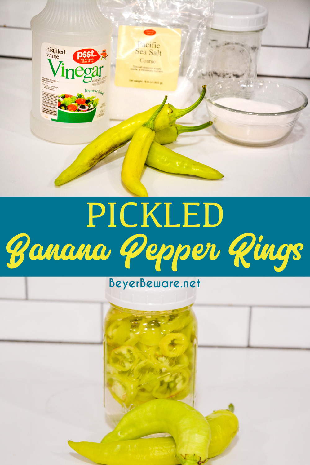 Learn how to can banana pepper rings with this easy refrigerator pickled peppers recipe that is made with your mild or hot banana peppers plus salt, sugar, vinegar, and water.