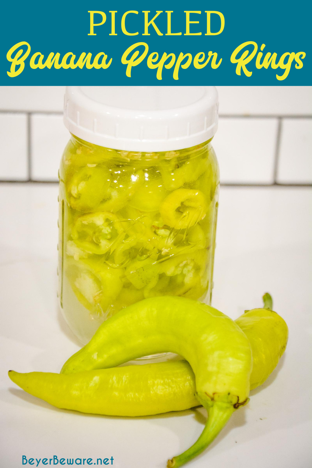 Learn how to can banana pepper rings with this easy refrigerator pickled peppers recipe that is made with your mild or hot banana peppers plus salt, sugar, vinegar, and water.