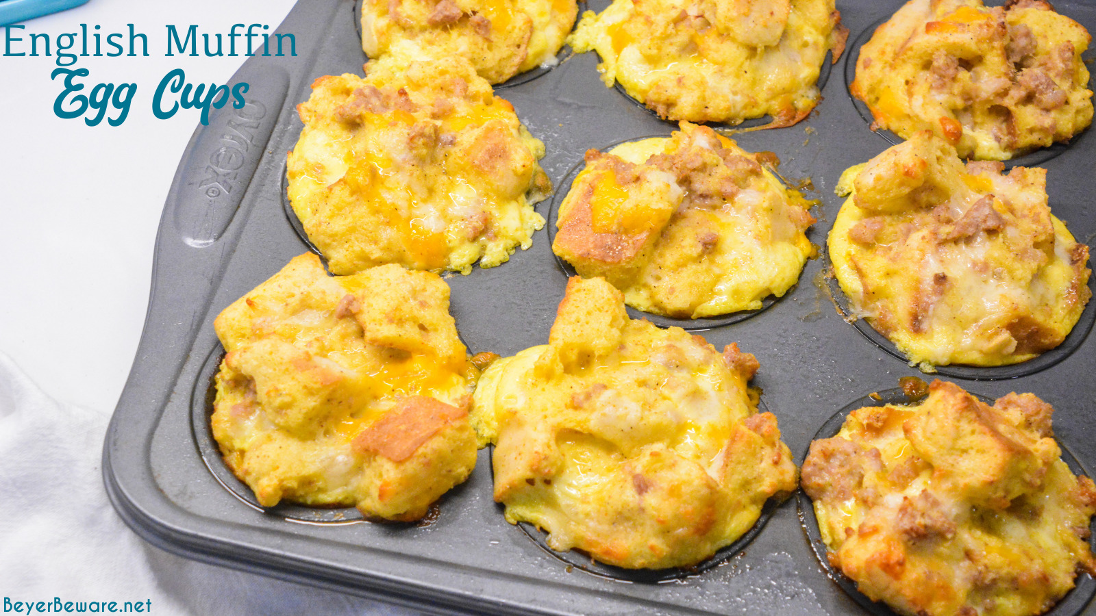 English Muffin Egg Cups are individual egg casseroles made from combining cubed English muffins, breakfast sausage, eggs, and cheese and then ready to eat, freezer, or fridge for quick breakfasts all week long.