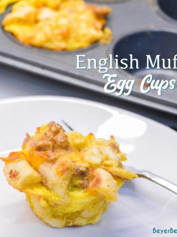 English Muffin Egg Cups are individual egg casseroles made from combining cubed English muffins, breakfast sausage, eggs, and cheese and then ready to eat, freezer, or fridge for quick breakfasts all week long.