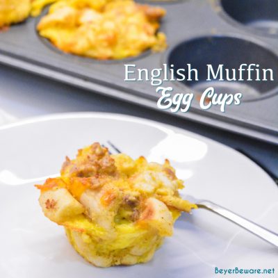 English Muffin Egg Cups are individual egg casseroles made from combining cubed English muffins, breakfast sausage, eggs, and cheese and then ready to eat, freezer, or fridge for quick breakfasts all week long.