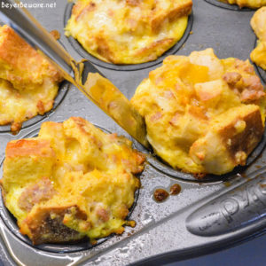 English Muffin Egg Cups are individual egg casseroles made from combining cubed English muffins, breakfast sausage, eggs, and cheese and then ready to eat, freezer, or fridge for quick breakfasts all week long.