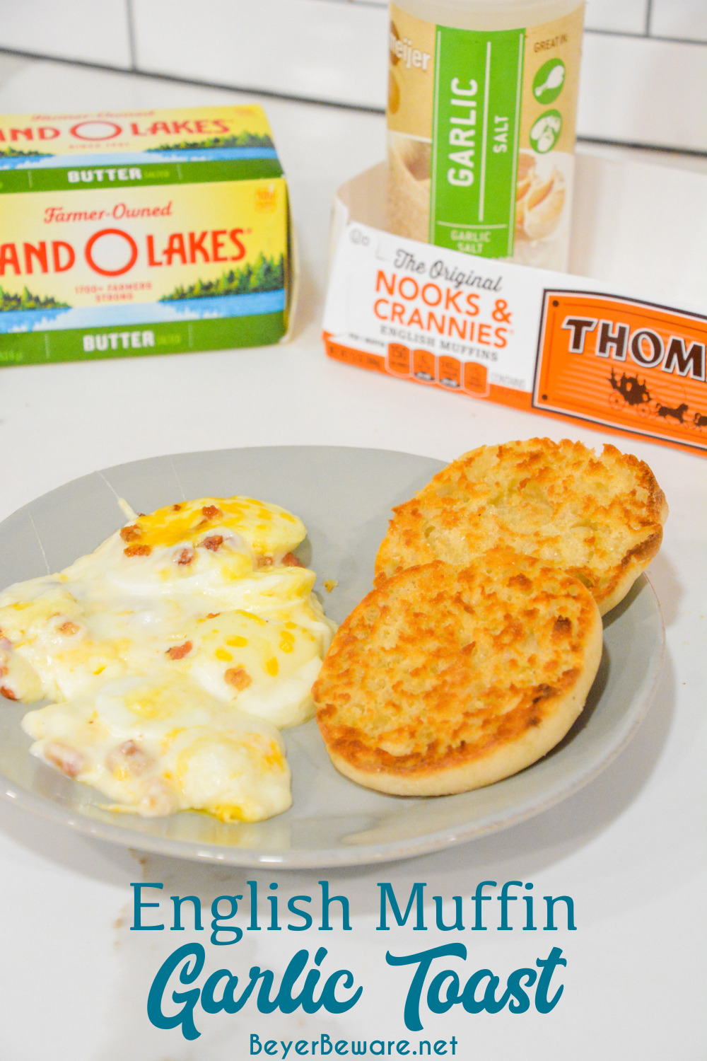 English muffin garlic toast is a crusty, buttery 3-ingredient easy homemade garlic bread that will shock people by how surprisingly good it is.