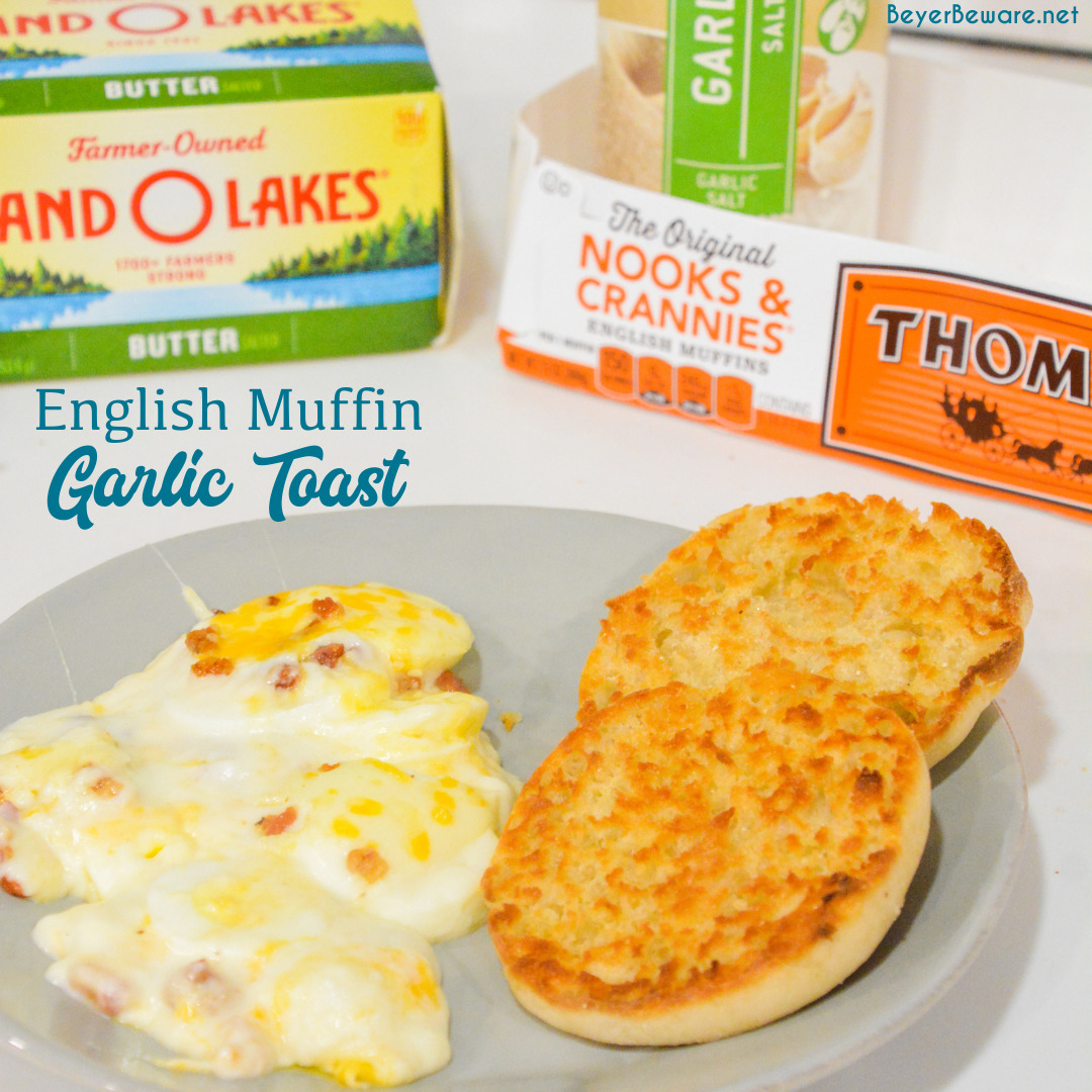 English muffin garlic toast is a crusty, buttery 3-ingredient easy homemade garlic bread that will shock people by how surprisingly good it is.