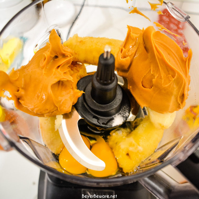 To make these easy peanut butter banana muffins, put all the