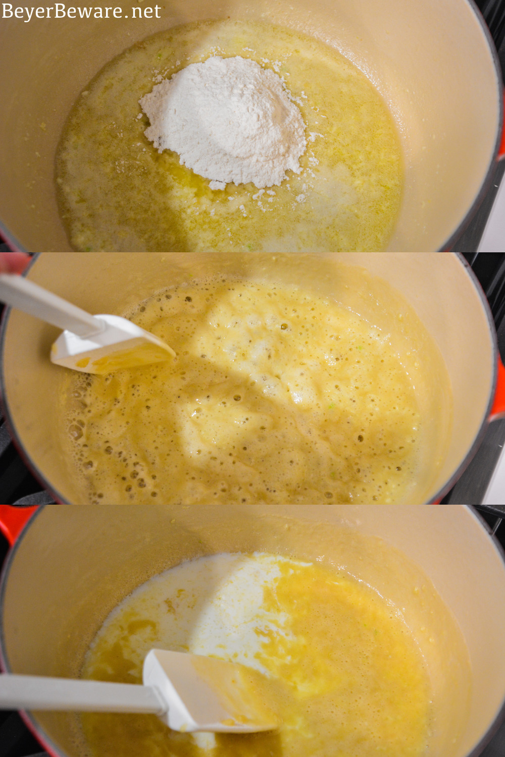 Making white sauce from roux for smoked mac and cheese