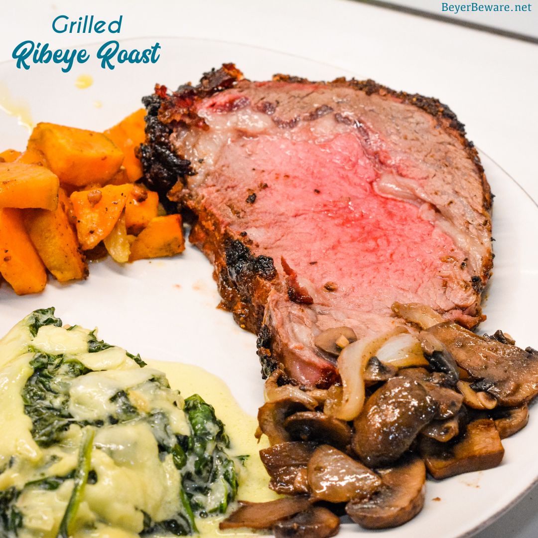 Knowing how to make a ribeye roast can mean a perfect beef holiday dinner entree that is perfectly cooked to a medium rare with a garlic and pepper crust all done on the Big Green Egg grill or the oven.