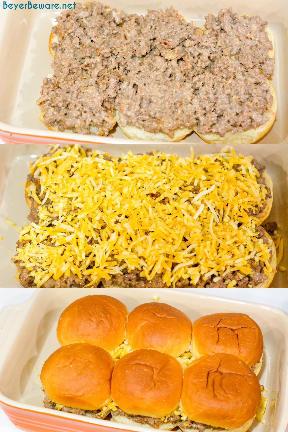 Hawaiian roll hamburger sliders recipe is a loose meat cheeseburger sliders pan fried with onion soup mix and mayonnaise then baked on the butter topped rolls with lots of cheese.