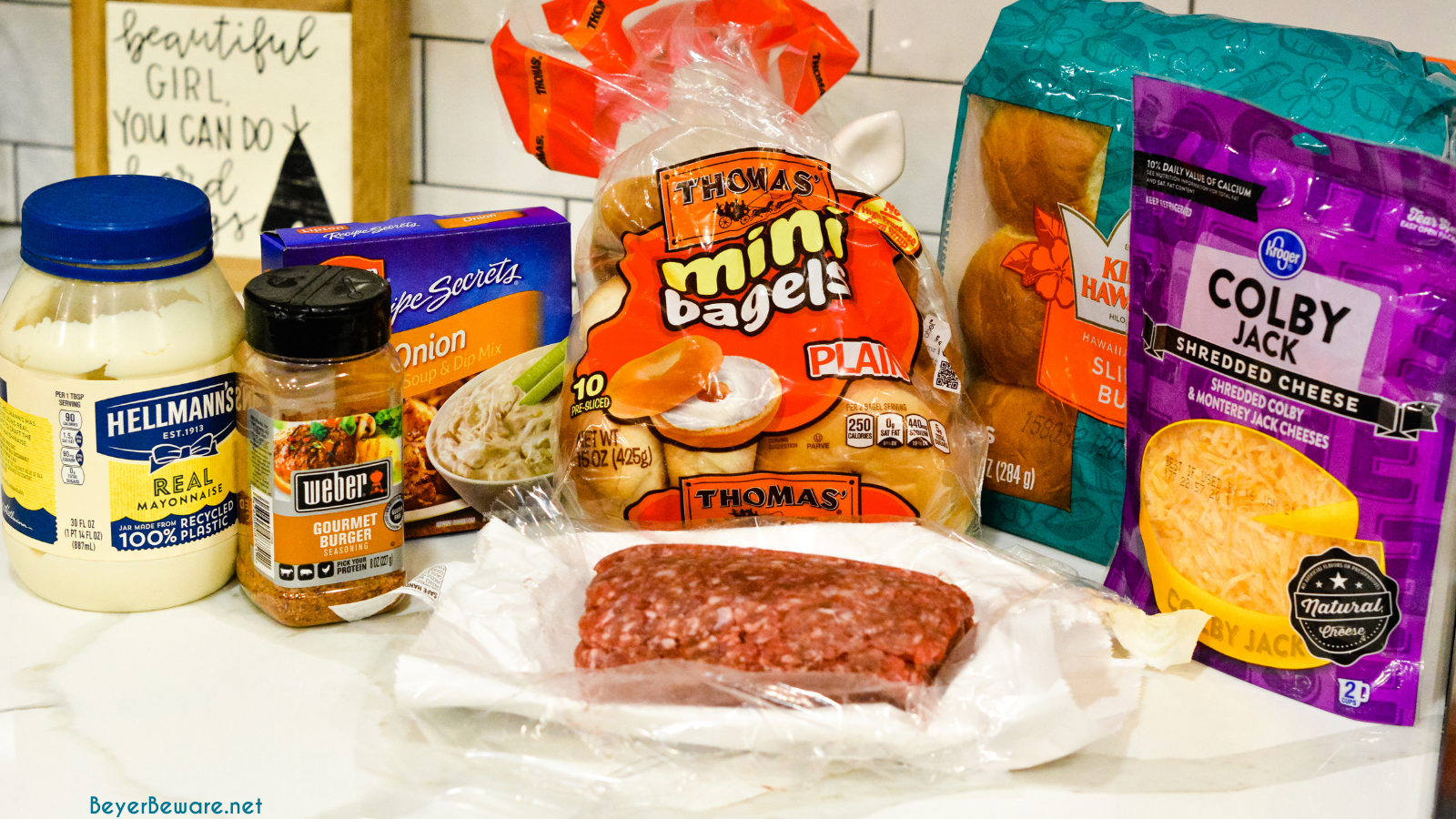 Hawaiian Roll Hamburger Slider Ingredients.