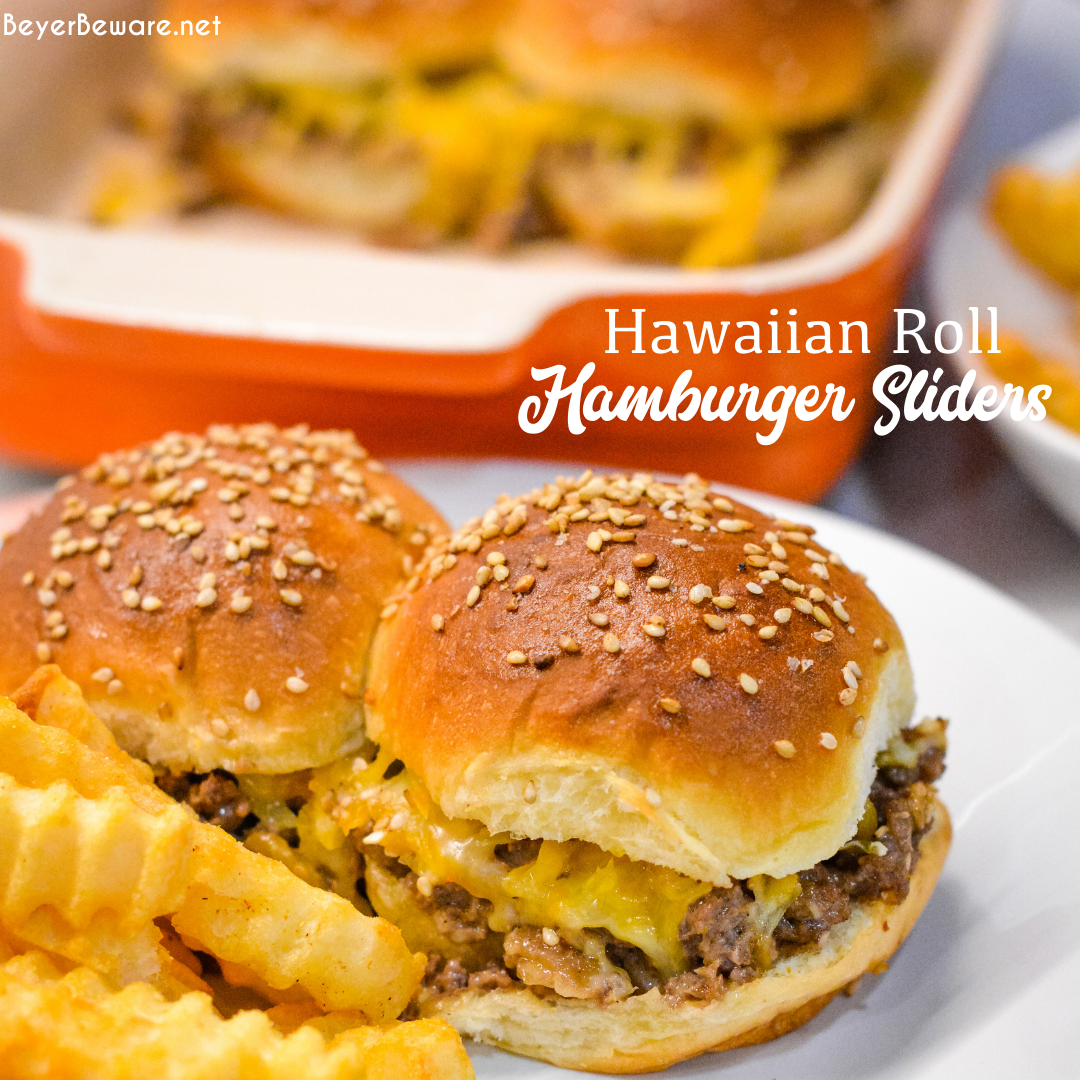 Hawaiian roll hamburger sliders recipe is a loose meat cheeseburger sliders pan fried with onion soup mix and mayonnaise then baked on the butter topped rolls with lots of cheese.