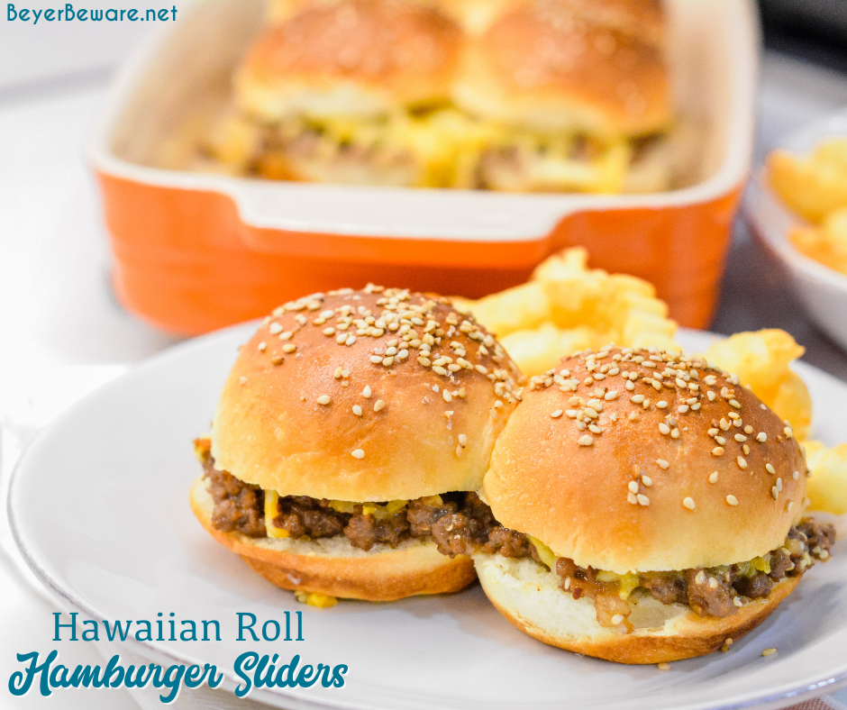 Hawaiian roll hamburger sliders recipe is a loose meat cheeseburger sliders pan fried with onion soup mix and mayonnaise then baked on the butter topped rolls with lots of cheese.