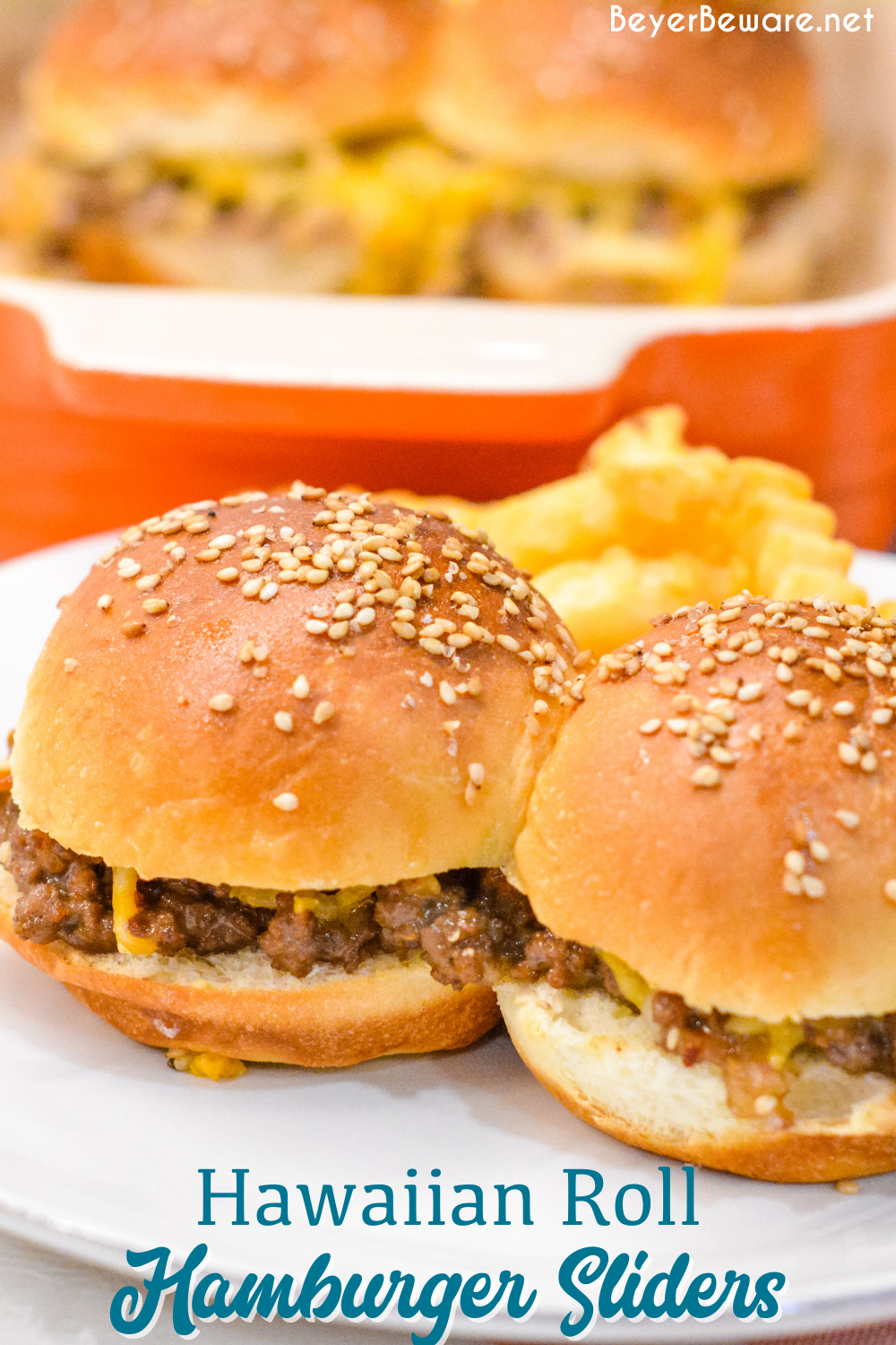 Hawaiian roll hamburger sliders recipe is a loose meat cheeseburger sliders made with pan fried ground beef and onion soup mix and mayonnaise then baked on the butter topped rolls with lots of cheese.