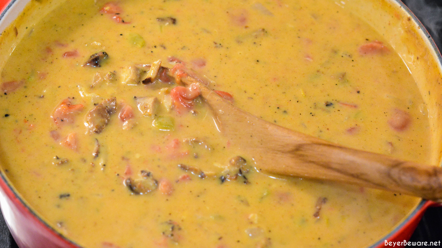 Stir to completely combine and then drop the cubed or shredded velveeta