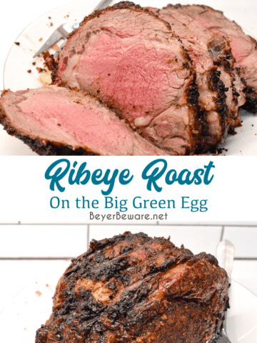 Knowing how to make a ribeye roast can mean a perfect beef holiday dinner entree that is perfectly cooked to a medium rare with a garlic and pepper crust all done on the Big Green Egg grill or the oven.