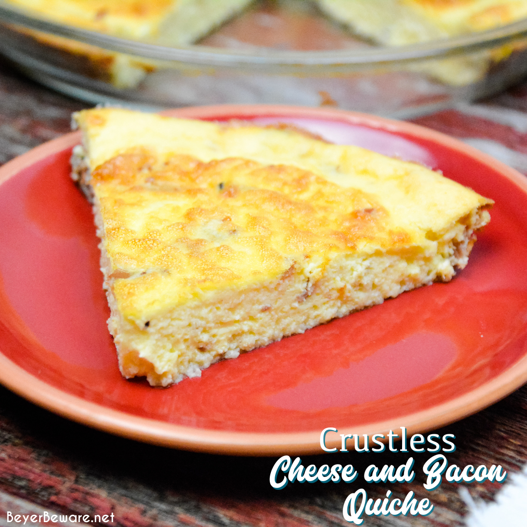 Crustless cheese and bacon quiche is a velvety smooth quiche recipe made quickly in the blender with eggs, cottage cheese, cream and then combined with bacon in a pie pan.