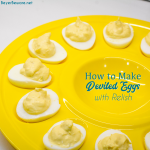 This is an easy deviled egg recipe made with relish, dijon mustard, and mayonnaise.