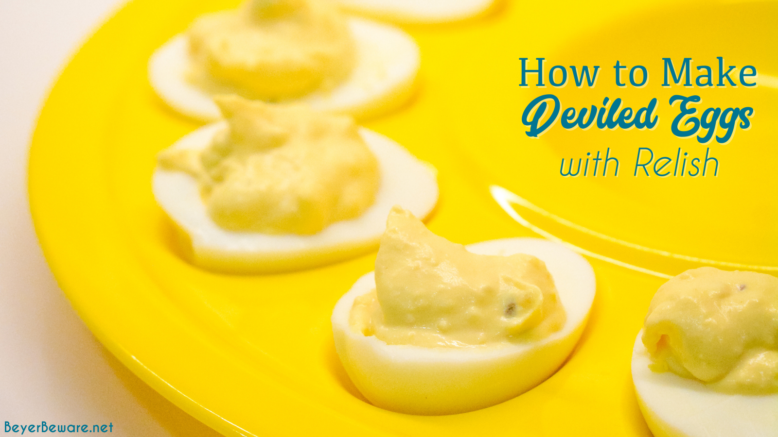 This is an easy deviled egg recipe made with relish, dijon mustard, and mayonnaise.