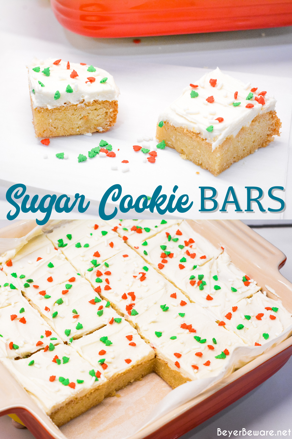  a Sugar Cookie Bars egy egyszerű bár cookie, amely egy csomag cukor cookie keverékből, vajból és tojásból készült, házi készítésű Lofthouse cookie típusú jegesedéssel a gyors és egyszerű kezeléshez.