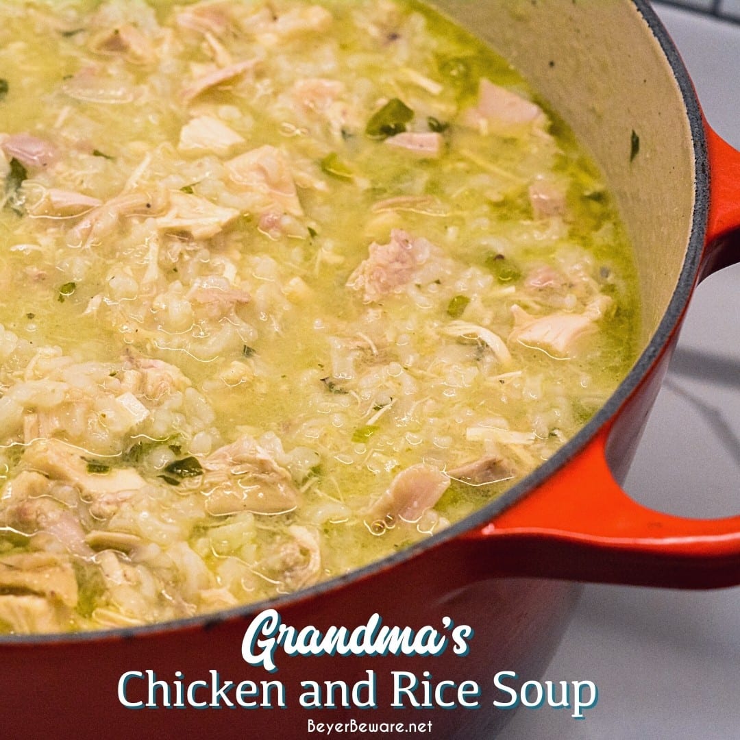 Grandma's chicken and rice soup is made from a whole chicken, onions, celery, and rice with seasonings, butter, and Better than Bouillon for spoonfuls of comfort.