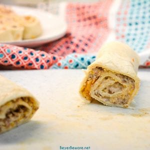 Taco pinwheels are the perfect way to use up leftover taco meat and tortilla shells in a different way than just as tacos again by simply mixing cream cheese, salsa, and taco meat together and spreading over the tortilla shell before rolling up into a pinwheel.