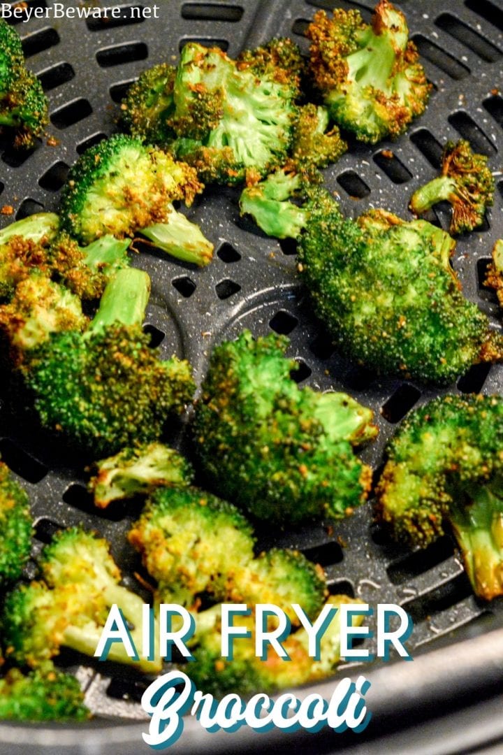 Air fryer broccoli is a delicious crispy broccoli recipe that is ready to eat in just 10 minutes! This broccoli in the air fryer recipe EASY made with a simple combination of fresh broccoli crowns, olive oil, and my favorite garlic pepper seasoning.