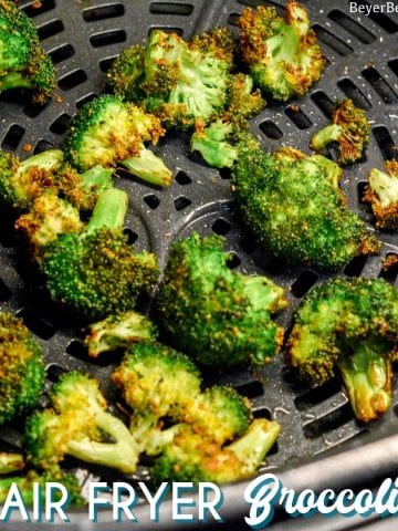Air fryer broccoli is a delicious crispy broccoli recipe that is ready to eat in just 10 minutes! This broccoli in the air fryer recipe EASY made with a simple combination of fresh broccoli crowns, olive oil, and my favorite garlic pepper seasoning.