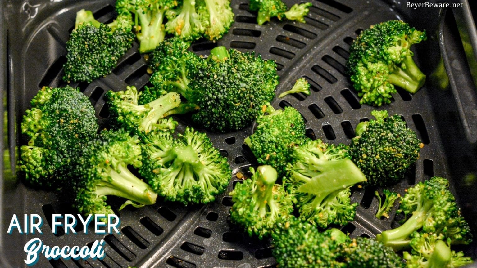 Then pour the seasoned broccoli into the preheated air fryer.
