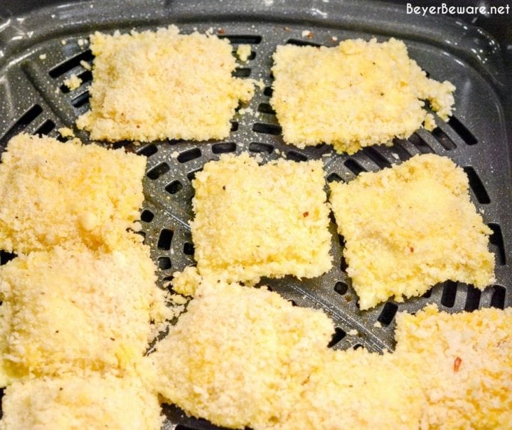 Air Fryer Ravioli is a homemade version of St. Louis style toasted ravioli in the air fryer made with cheese ravioli dipped in an egg wash and then breaded with parmesan cheese and bread crumbs then air fried.