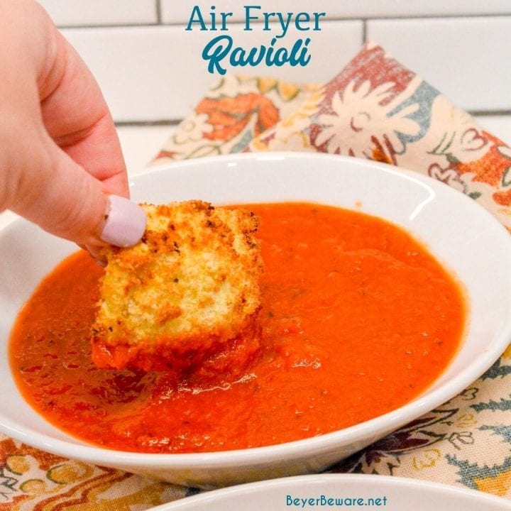 Air Fryer Ravioli is a homemade version of St. Louis style toasted ravioli in the air fryer made with cheese ravioli dipped in an egg wash and then breaded with parmesan cheese and bread crumbs then air fried.