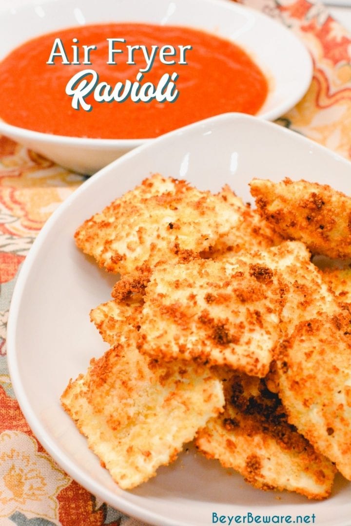 Air Fryer Ravioli is a homemade version of St. Louis style toasted ravioli in the air fryer made with cheese ravioli dipped in an egg wash and then breaded with parmesan cheese and bread crumbs then air fried.