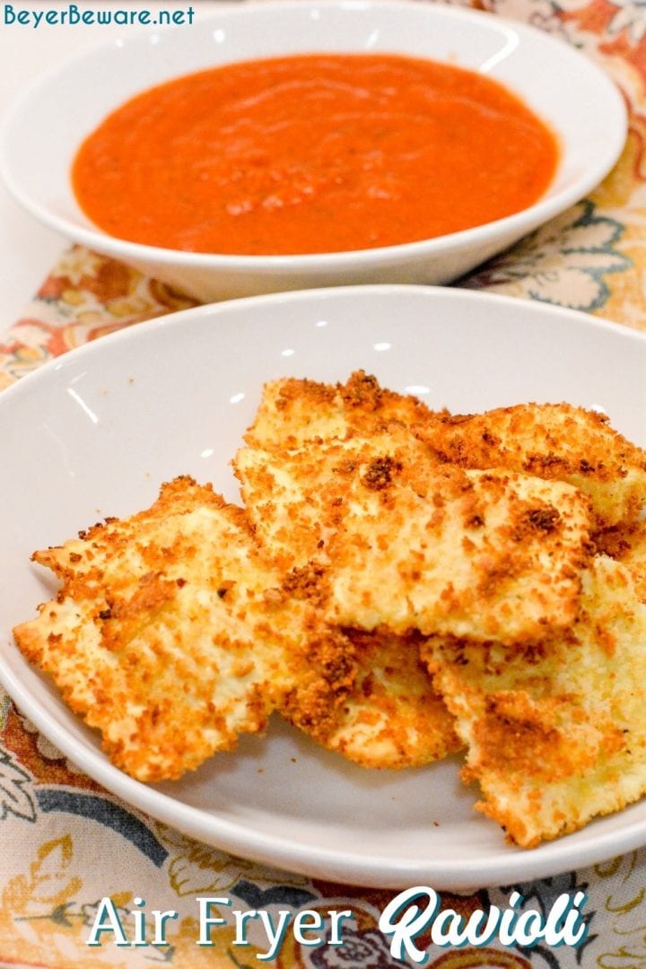 Air Fryer Ravioli is a homemade version of St. Louis style toasted ravioli in the air fryer made with cheese ravioli dipped in an egg wash and then breaded with parmesan cheese and bread crumbs then air fried.
