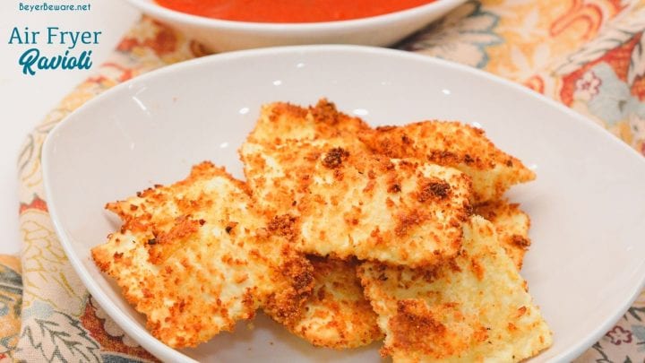 Air Fryer Ravioli is a homemade version of St. Louis style toasted ravioli in the air fryer made with cheese ravioli dipped in an egg wash and then breaded with parmesan cheese and bread crumbs then air fried.