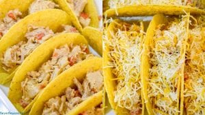 Creamy chicken baked tacos may have just become the best version of baked tacos made quickly with shredded chicken, Rotel, and cream cheese and piled into corn taco shells and baked to cheesy perfection.