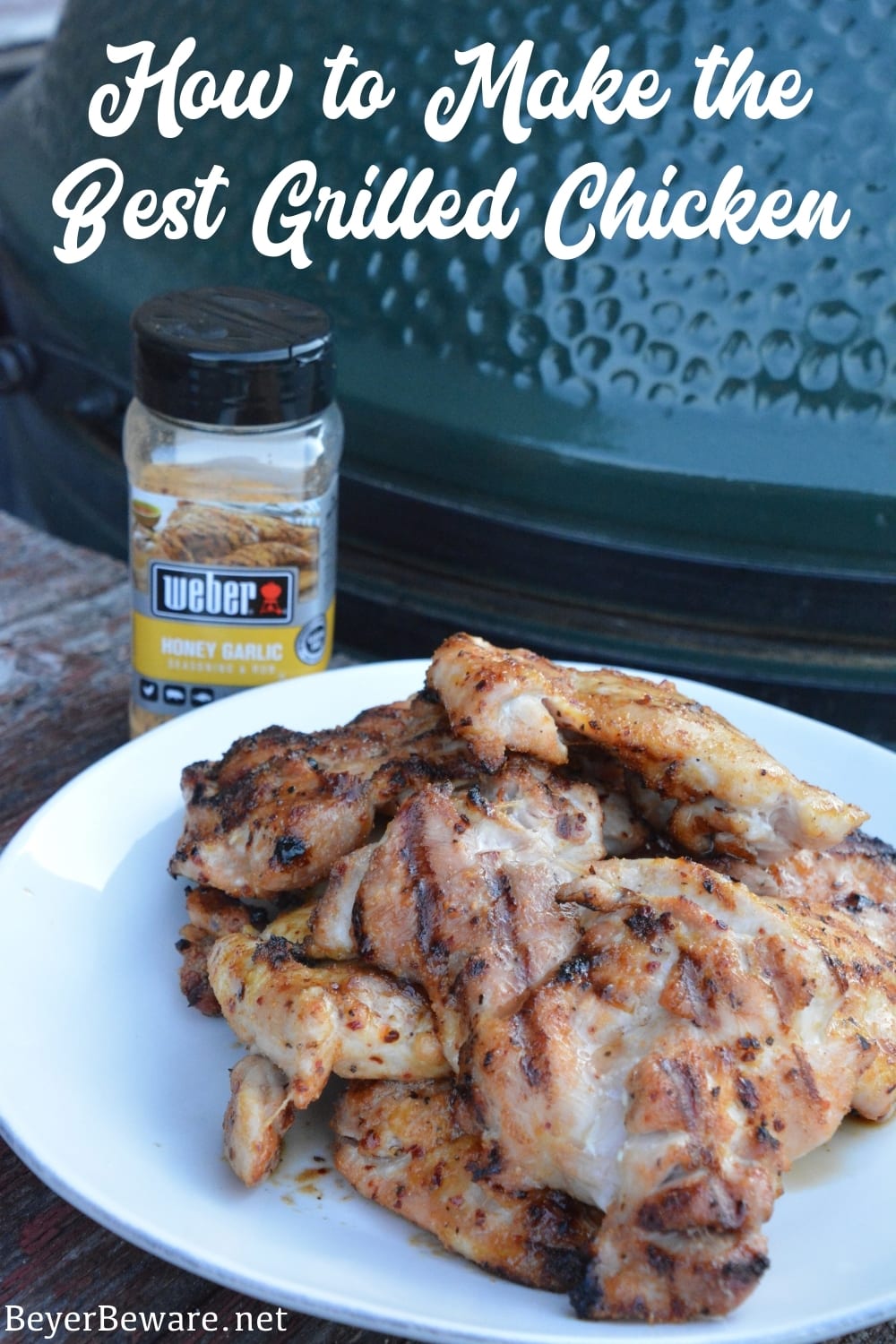 Grilled chicken no longer has to be dry and tough with this simple method for how to make the best grilled chicken recipe with boneless, skinless chicken thighs and honey garlic seasoning.