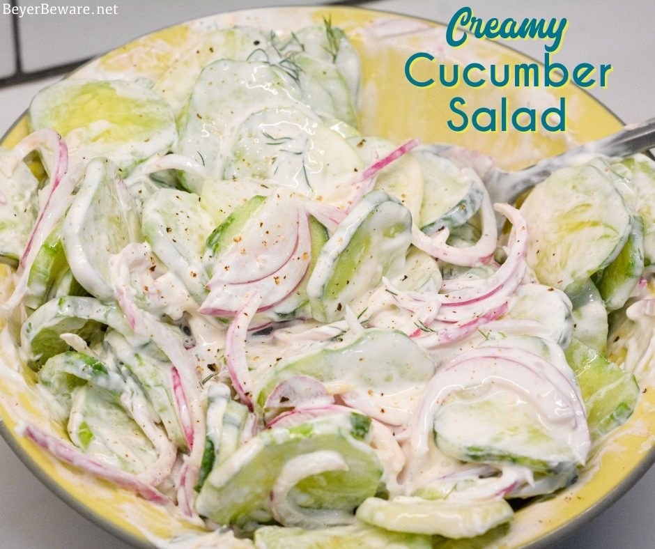 Cucumbers and sour cream salad is a creamy cucumber salad that is tangy with a hint of spice from the combination of cucumbers, onions, sour cream, hot sauce, dill weed, and vinegar.